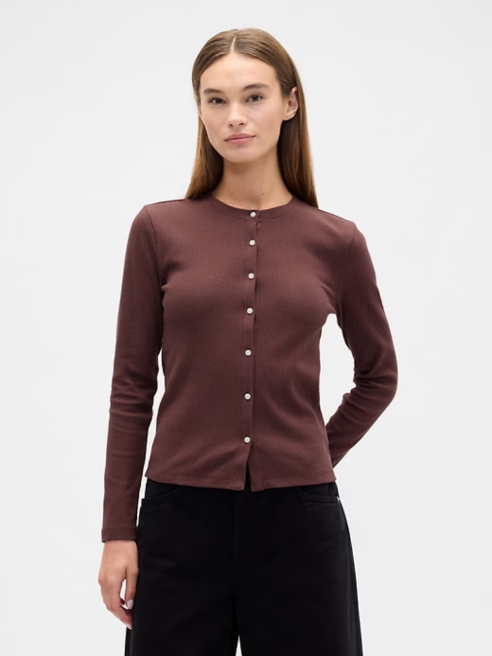 NWT XL Brown Gap Ribbed Button-Up Top